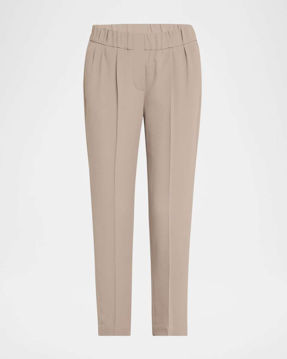 Straight-Leg Ankle Silk Pull-On Pants